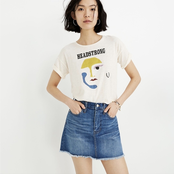 4/$40 🌟Madewell | Rigid Denim A-Line Mini Skirt Raw Fluffy Hem Blue XS - Picture 1 of 16